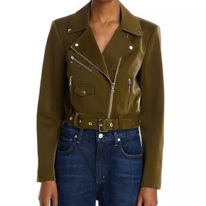 Cinq à Sept Palo Olive Green Vegan Leather Moto Jacket